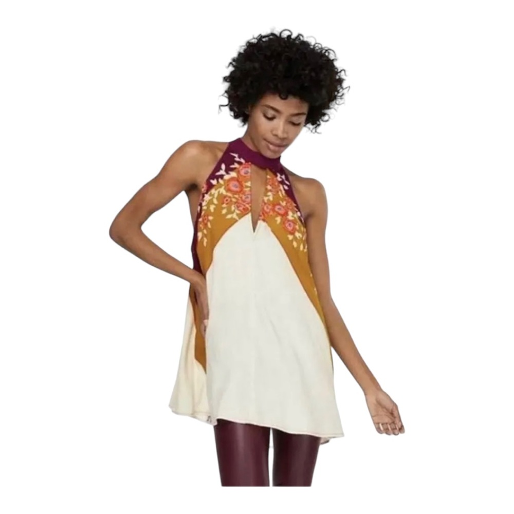 Free People Beat Of My Heart Tunic Shirt Top size Small Floral Boho - Picture 7 of 7